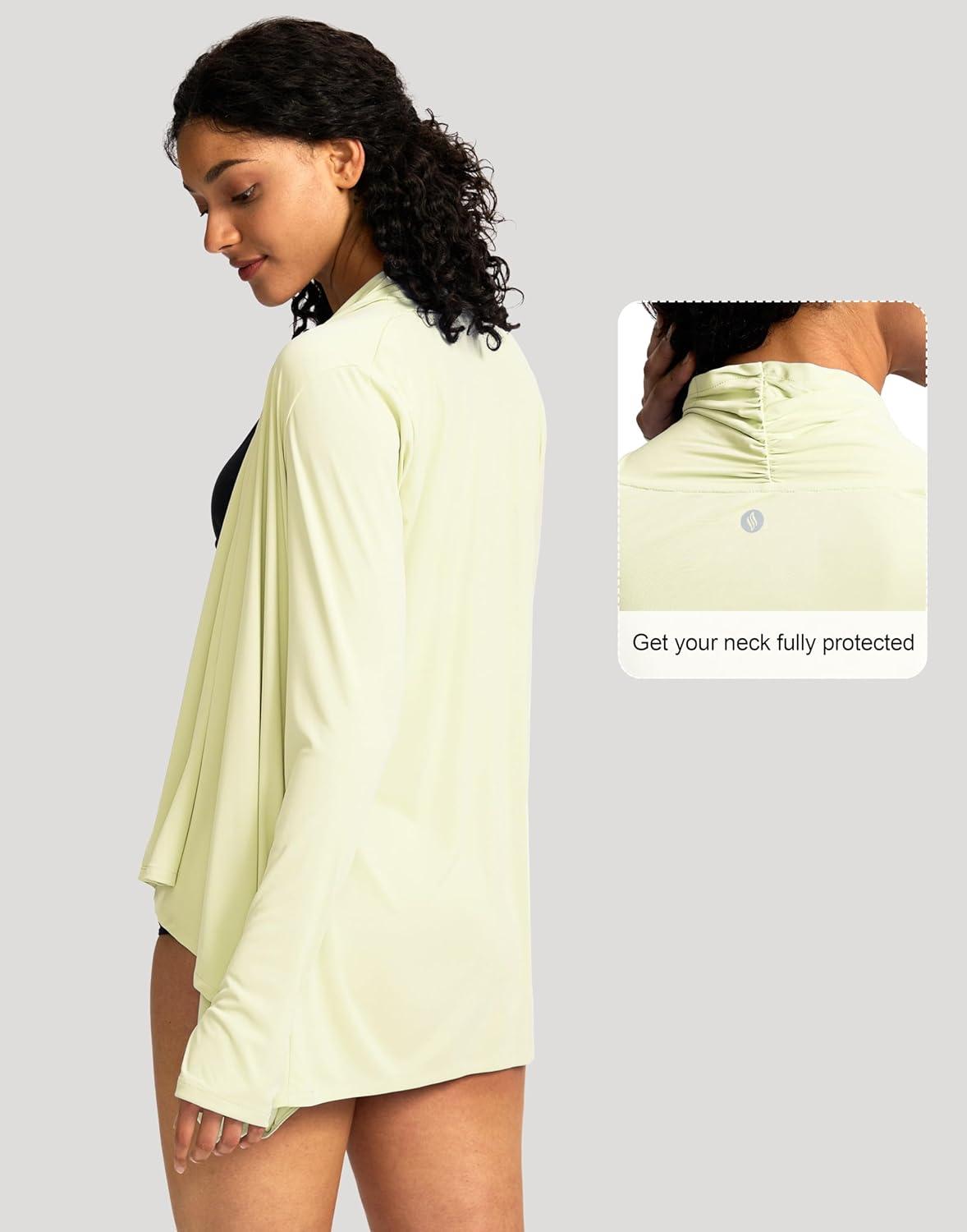 imageSANTINY UPF50 Sun Shirt for Women Long Sleeve SPF UV Sun Protection Shirts Lightweight Cardigan with Pockets Swim Cover UpYellow
