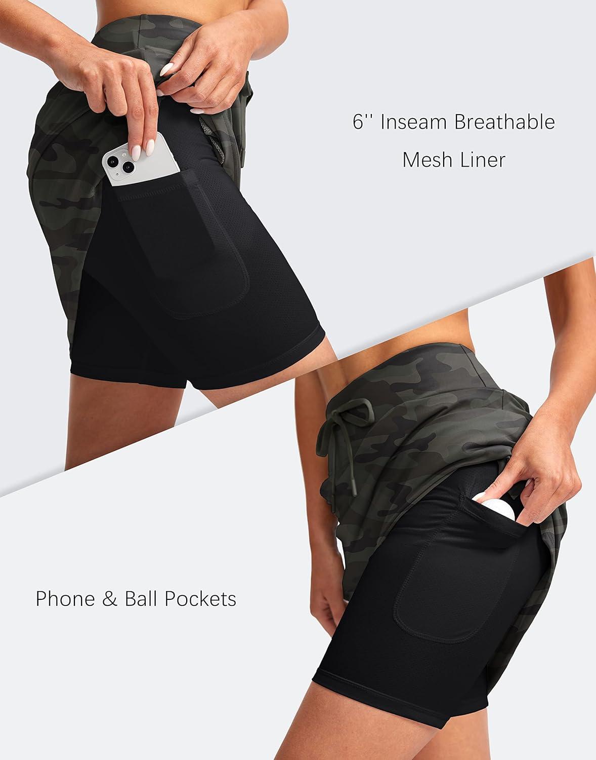 imageSANTINY Womens 20 Knee Length Skorts Skirts 6 Pockets High Waisted Drawstring Long Athletic Tennis Golf Skirt WomenGreen Camo