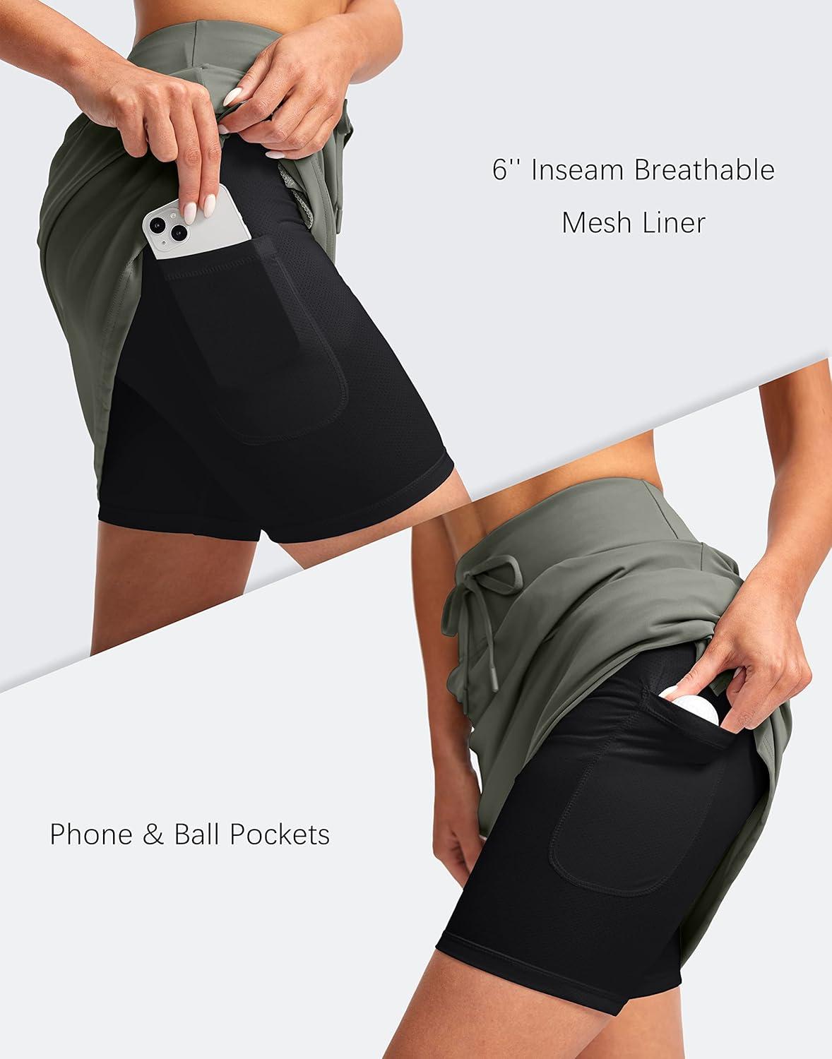 imageSANTINY Womens 20 Knee Length Skorts Skirts 6 Pockets High Waisted Drawstring Long Athletic Tennis Golf Skirt WomenGrey Sage