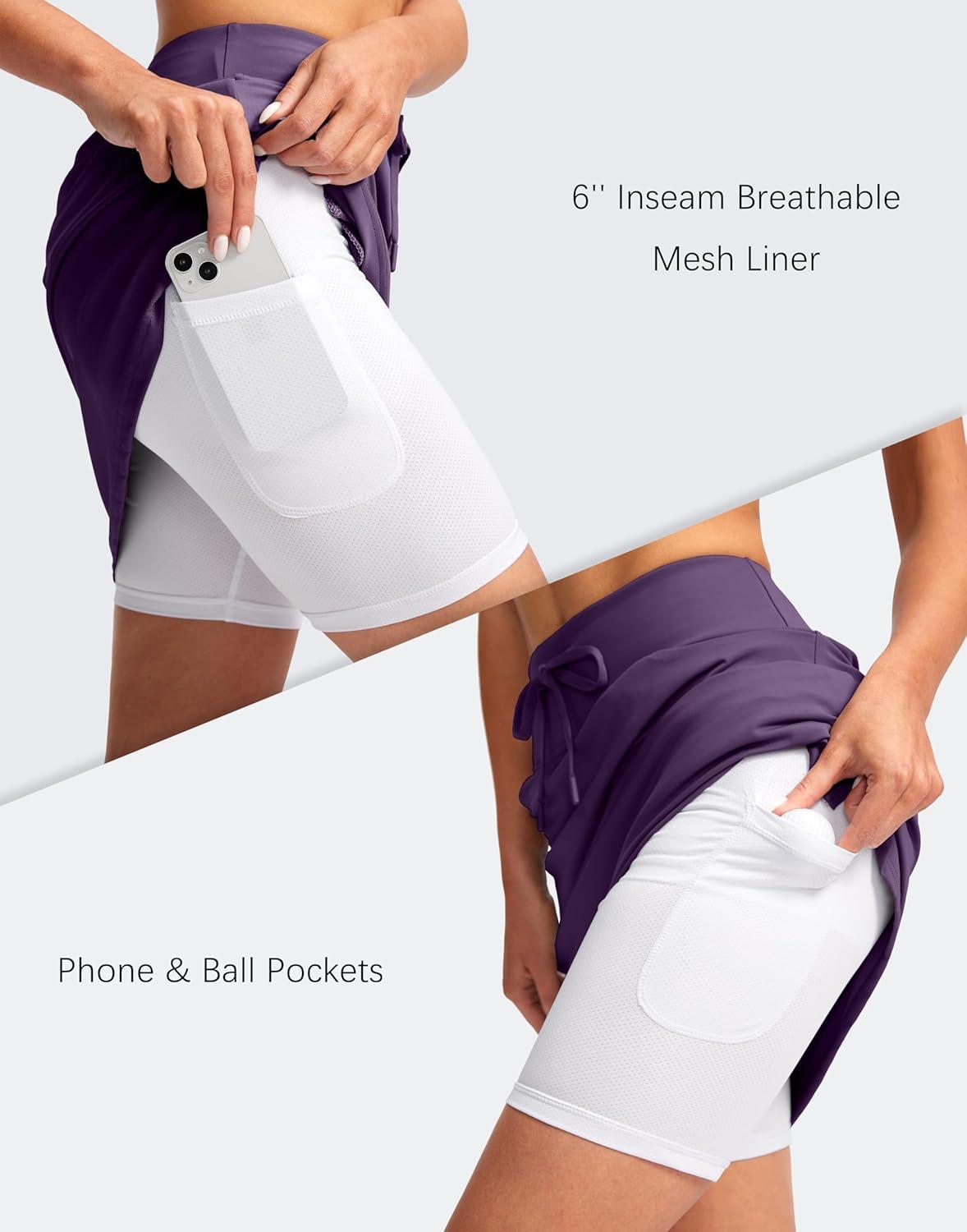 imageSANTINY Womens 20 Knee Length Skorts Skirts 6 Pockets High Waisted Drawstring Long Athletic Tennis Golf Skirt WomenPurple