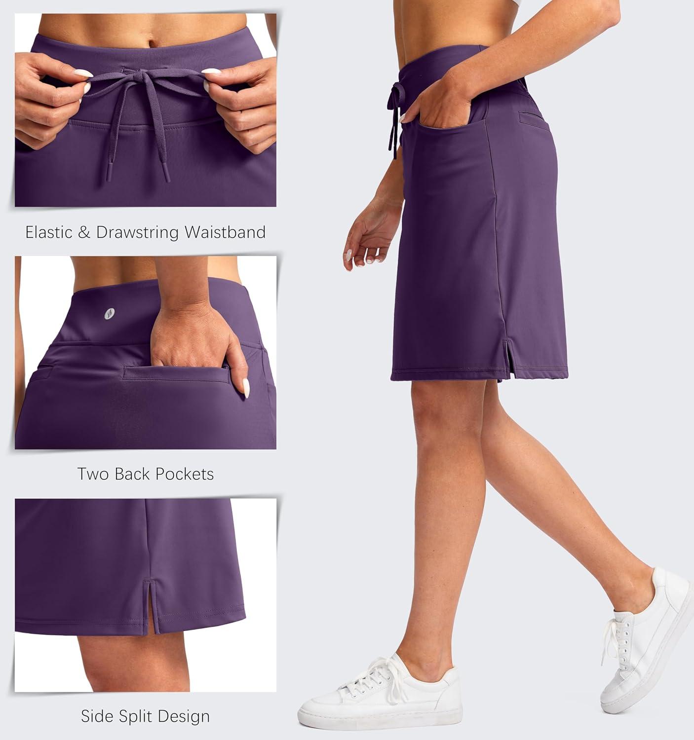 imageSANTINY Womens 20 Knee Length Skorts Skirts 6 Pockets High Waisted Drawstring Long Athletic Tennis Golf Skirt WomenPurple