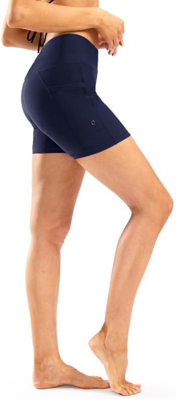 imageSANTINY Womens 4 High Waisted Swim Board Shorts Quick Dry V Cut Tummy Control Bathing Suit Bottoms for Women with Pockets