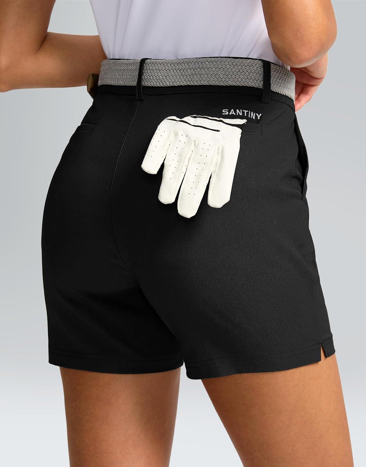 imageSANTINY Womens 5quot Golf Shorts with Pockets Quick Dry Stretch Work Outdoor Hiking Shorts for Women Casual SummerBlack