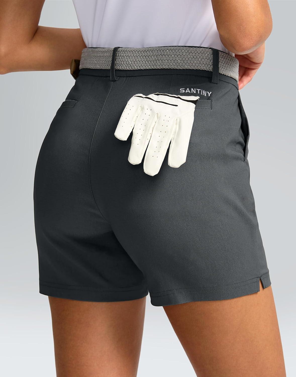 imageSANTINY Womens 5quot Golf Shorts with Pockets Quick Dry Stretch Work Outdoor Hiking Shorts for Women Casual SummerDark Grey