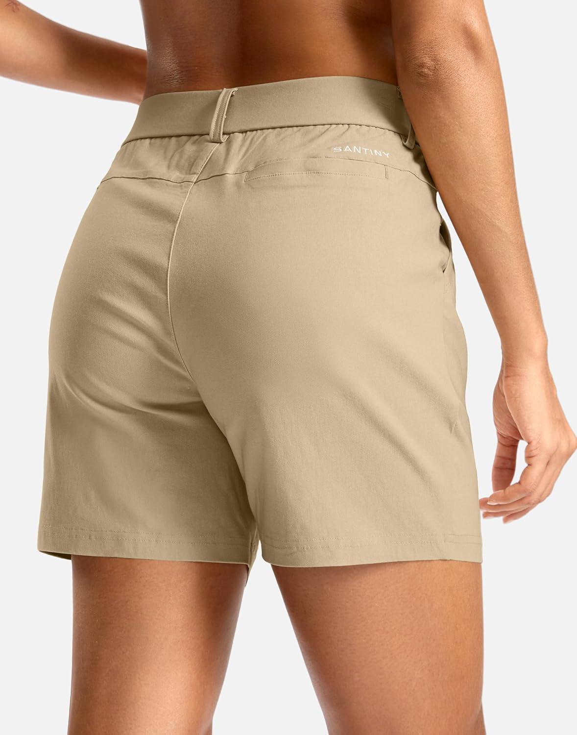 imageSANTINY Womens 5quot Golf Shorts with Pockets Quick Dry Stretch Work Outdoor Hiking Shorts for Women Casual SummerKhaki