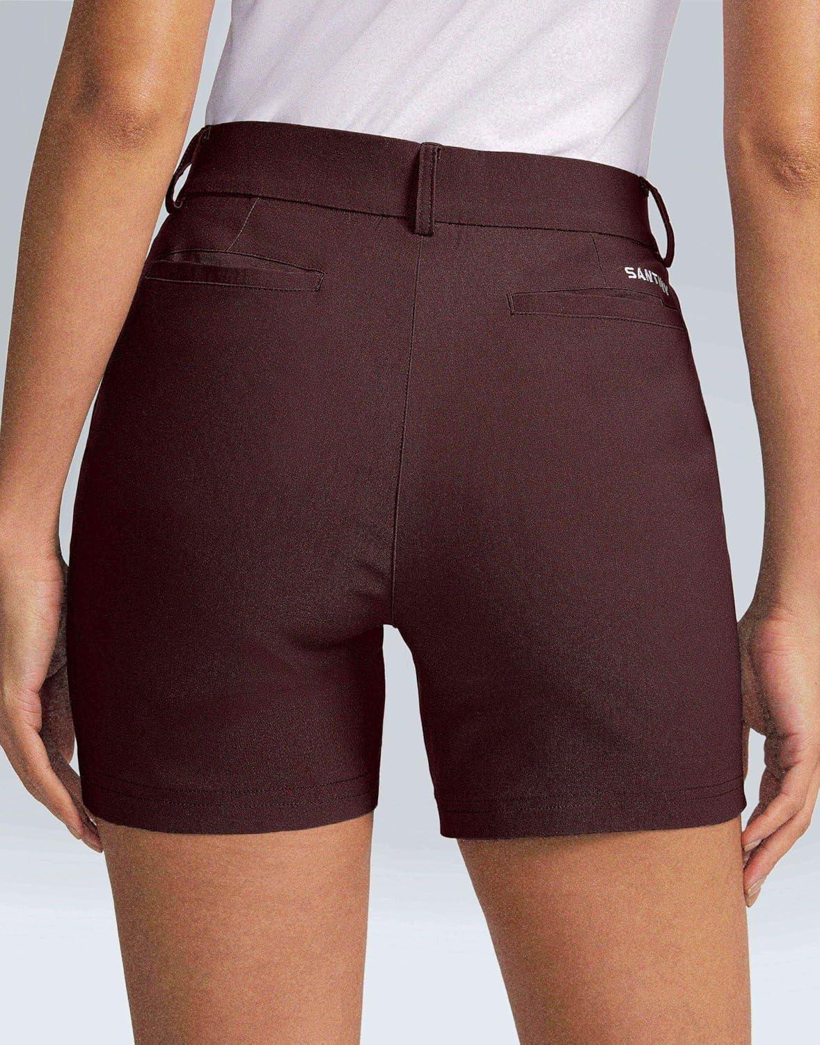 imageSANTINY Womens 5quot Golf Shorts with Pockets Quick Dry Stretch Work Outdoor Hiking Shorts for Women Casual SummerWine