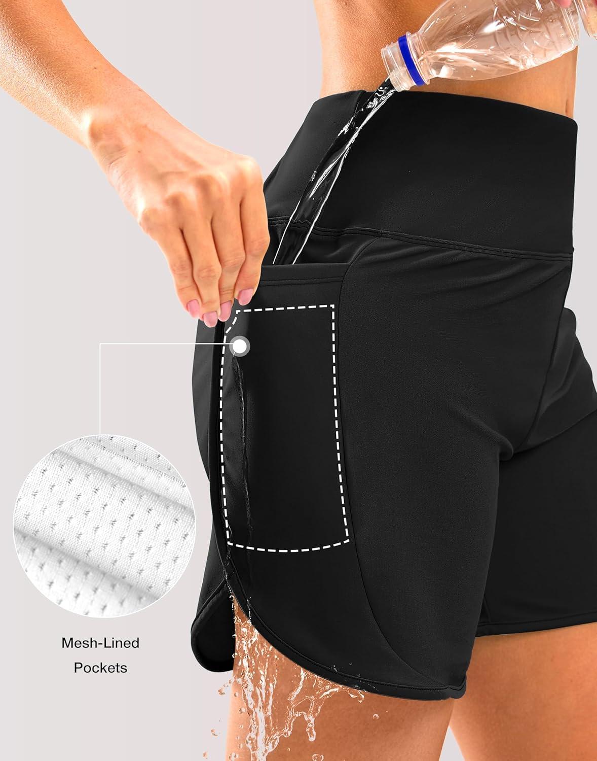 imageSANTINY Womens 5quot Swim Board Shorts Quick Dry High Waisted UPF50 Beach Swimming Shorts for Women with Liner Pockets