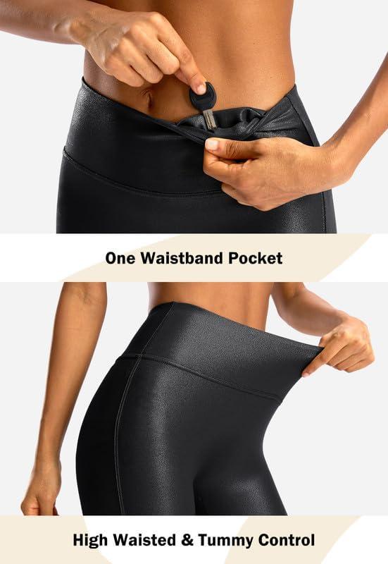 imageSANTINY Womens Faux Leather Leggings 252729High Waisted Stretch Leather Pants Pleather Tights for WomenBlack