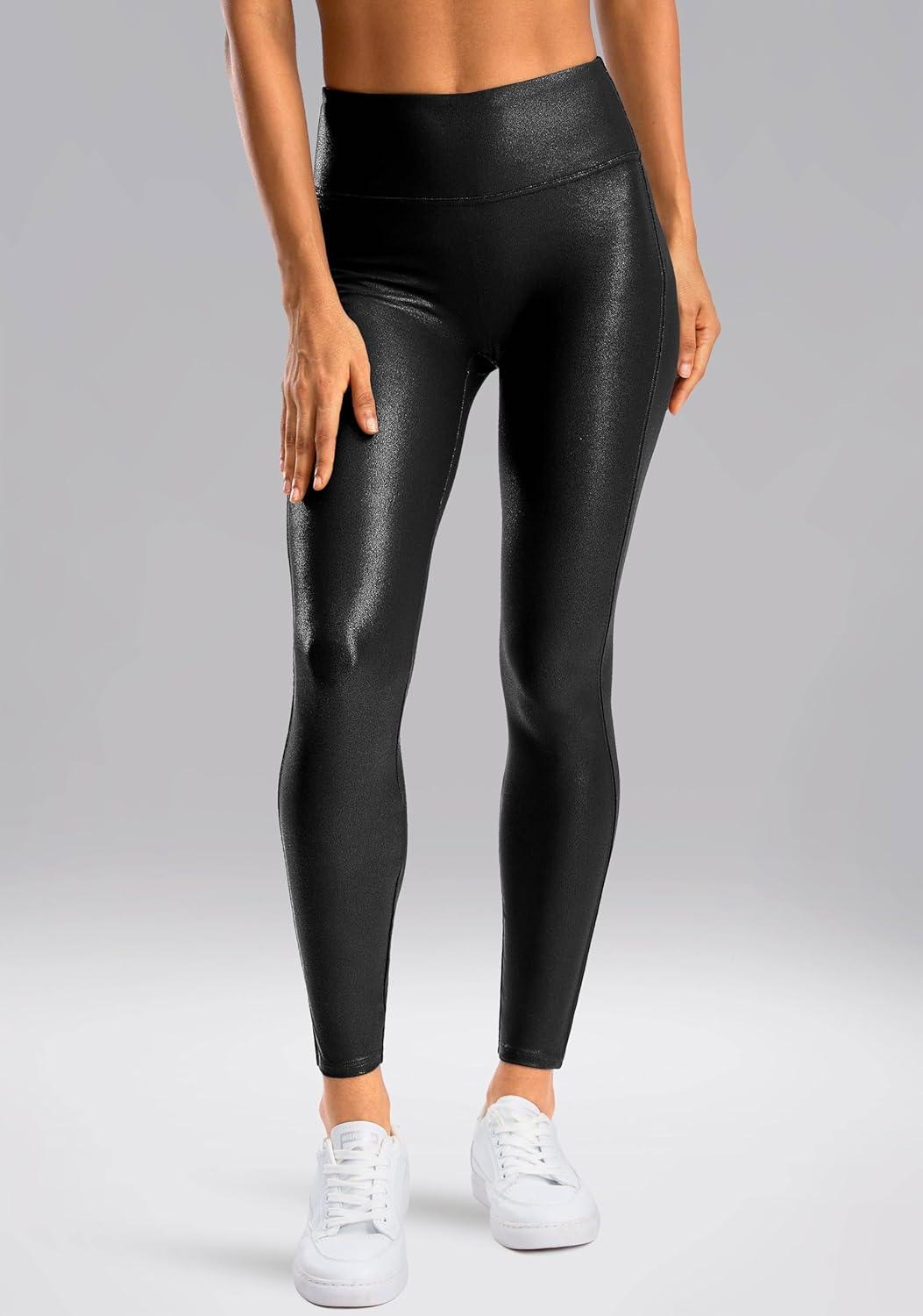 imageSANTINY Womens Faux Leather Leggings 252729High Waisted Stretch Leather Pants Pleather Tights for WomenBlack