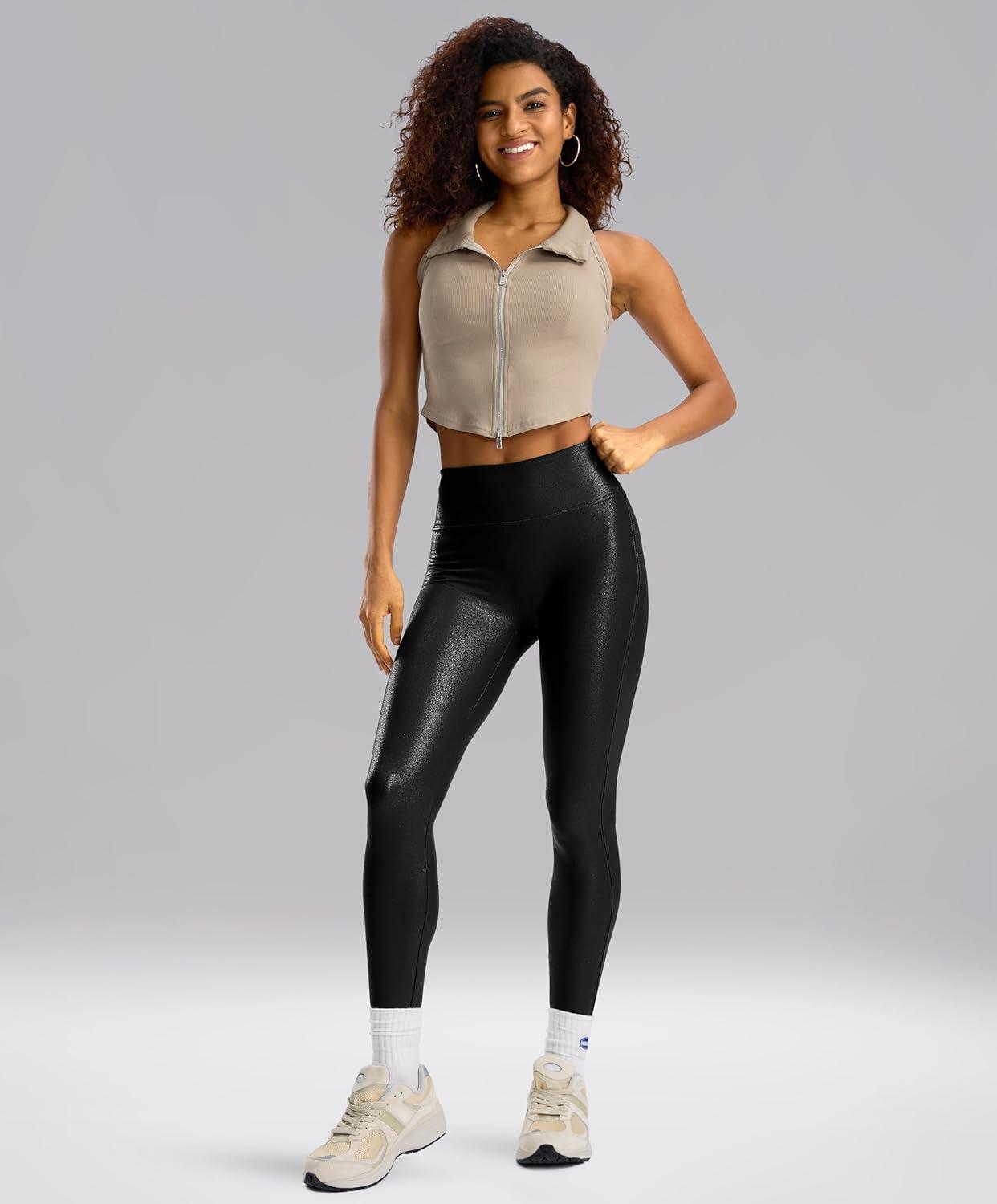 imageSANTINY Womens Faux Leather Leggings 252729High Waisted Stretch Leather Pants Pleather Tights for WomenBlack