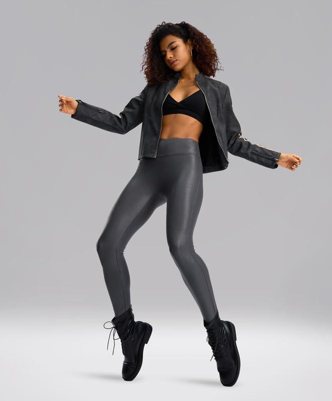 imageSANTINY Womens Faux Leather Leggings 252729High Waisted Stretch Leather Pants Pleather Tights for WomenDark Grey