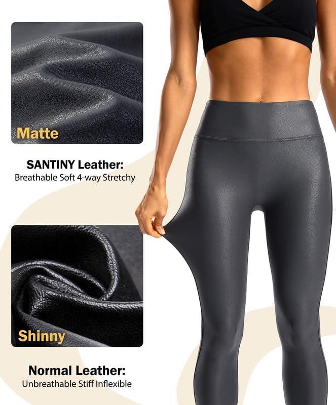 imageSANTINY Womens Faux Leather Leggings 252729High Waisted Stretch Leather Pants Pleather Tights for WomenDark Grey
