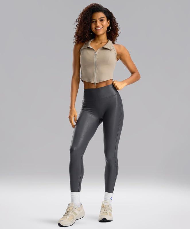 imageSANTINY Womens Faux Leather Leggings 252729High Waisted Stretch Leather Pants Pleather Tights for WomenDark Grey