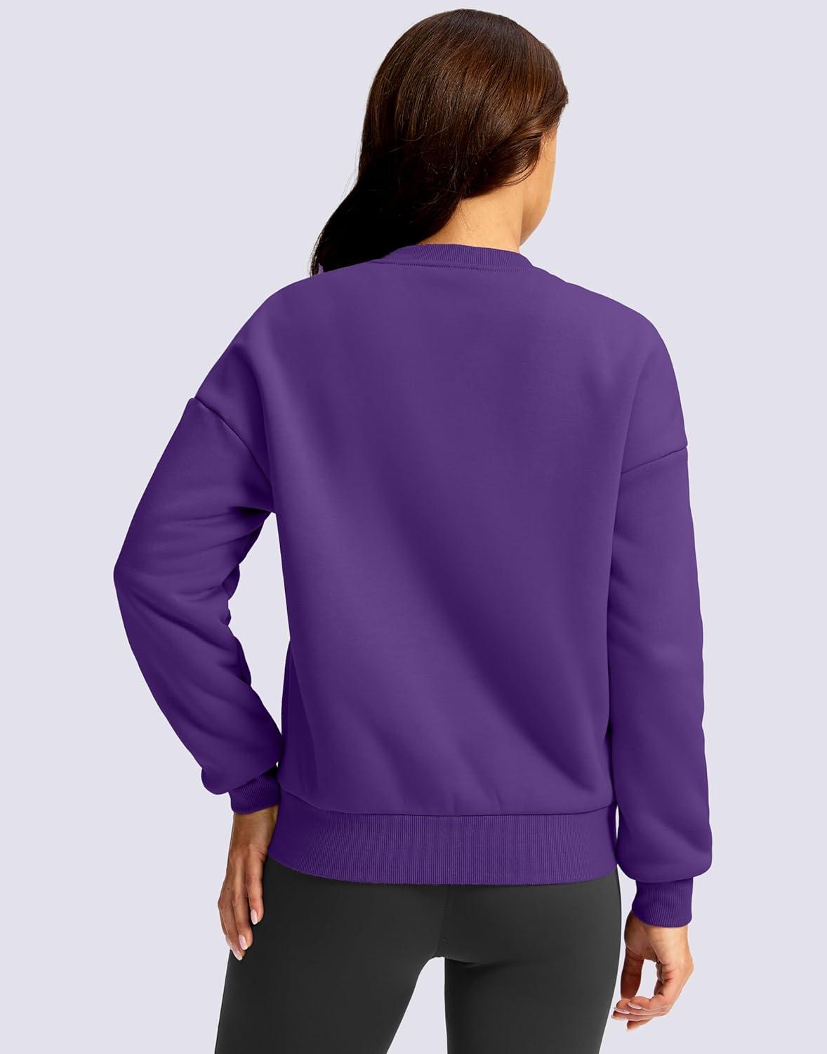 imageSANTINY Womens Fleece Sherpa Lined Sweatshirt Warm Winter Pullover Sweaters Cozy Thick Crewneck Sweatshirts with PocketsPurple