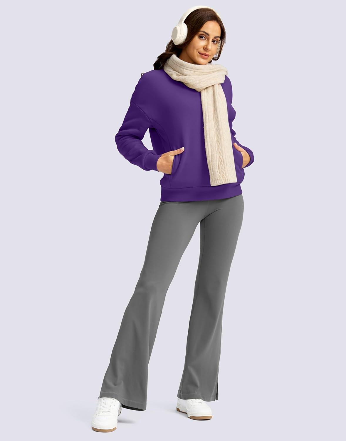 imageSANTINY Womens Fleece Sherpa Lined Sweatshirt Warm Winter Pullover Sweaters Cozy Thick Crewneck Sweatshirts with PocketsPurple