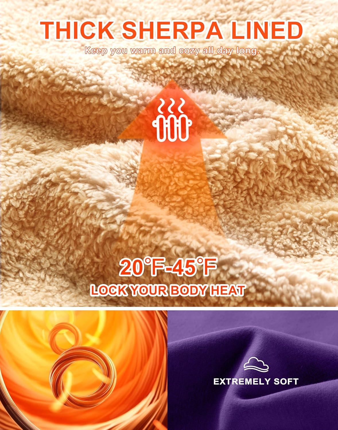 imageSANTINY Womens Fleece Sherpa Lined Sweatshirt Warm Winter Pullover Sweaters Cozy Thick Crewneck Sweatshirts with PocketsPurple