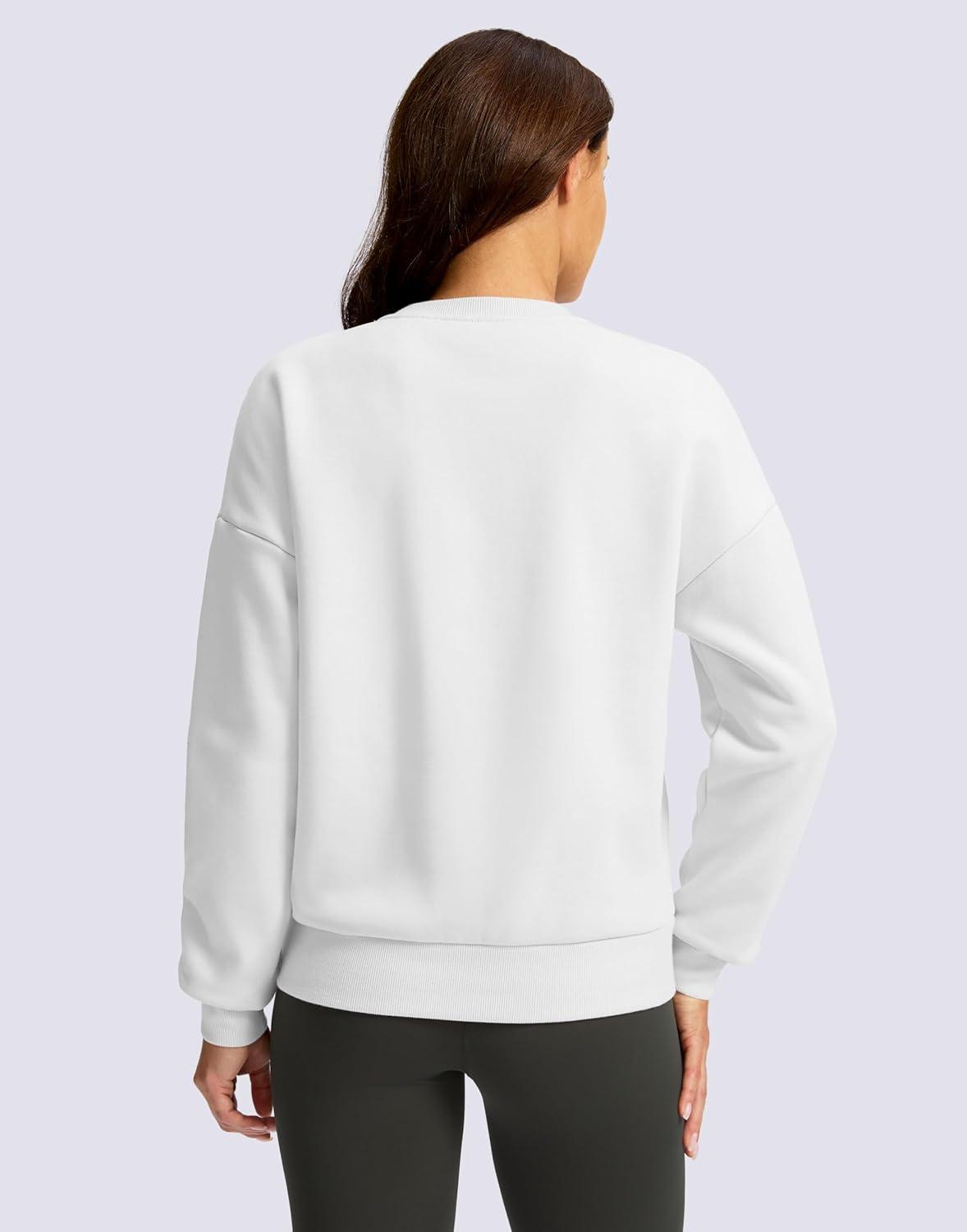 imageSANTINY Womens Fleece Sherpa Lined Sweatshirt Warm Winter Pullover Sweaters Cozy Thick Crewneck Sweatshirts with PocketsWhite