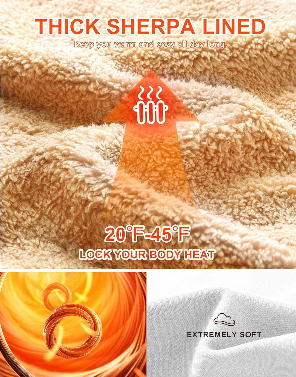 imageSANTINY Womens Fleece Sherpa Lined Sweatshirt Warm Winter Pullover Sweaters Cozy Thick Crewneck Sweatshirts with PocketsWhite