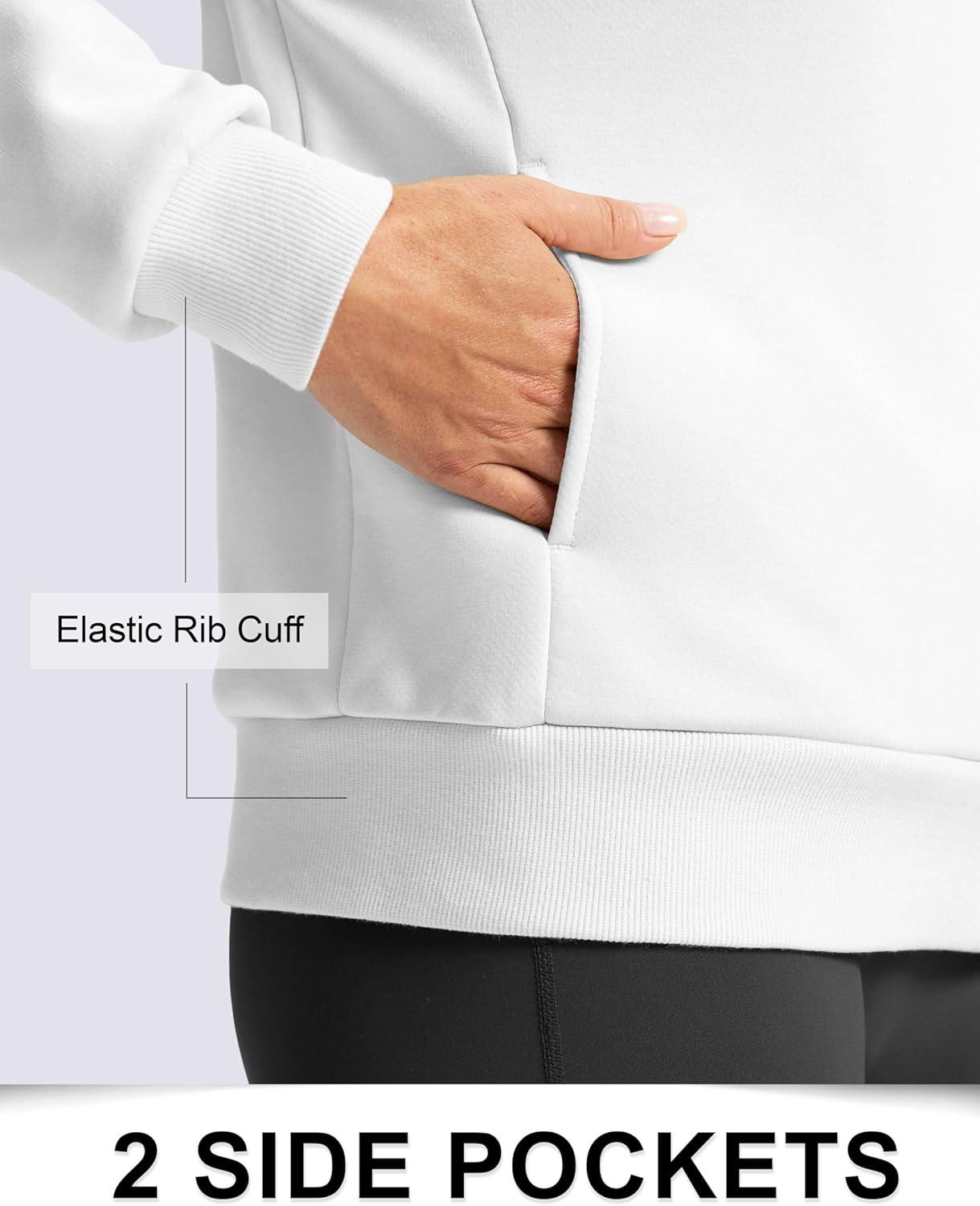 imageSANTINY Womens Fleece Sherpa Lined Sweatshirt Warm Winter Pullover Sweaters Cozy Thick Crewneck Sweatshirts with PocketsWhite