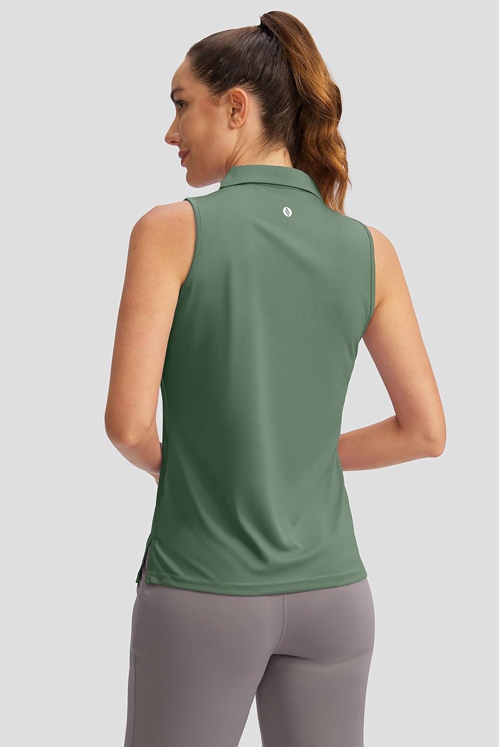 imageSANTINY Womens Sleeveless Golf Shirt VNeck Tennis Tank Tops Collared Golf Polo Shirts for WomenGreen
