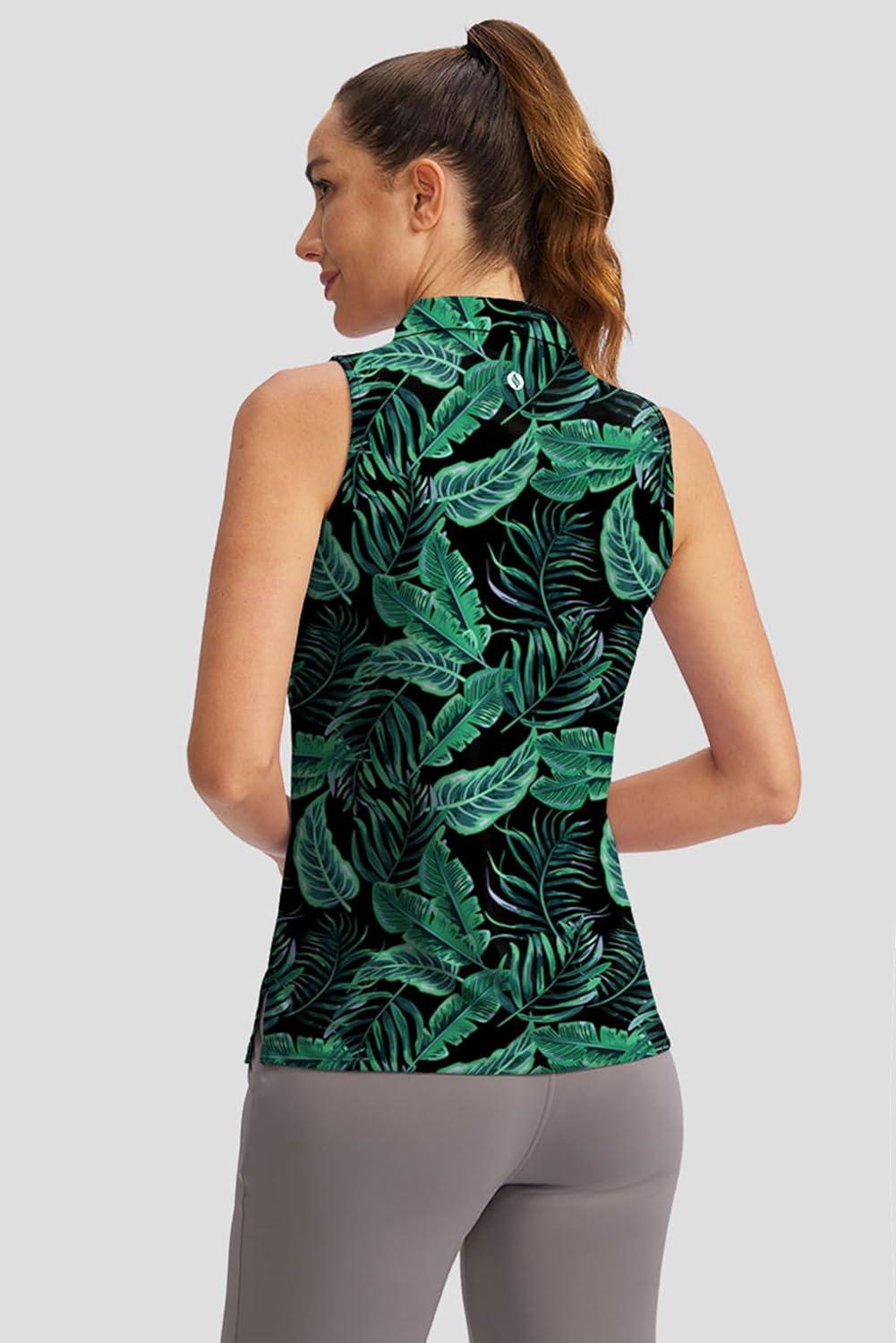 imageSANTINY Womens Sleeveless Golf Shirt VNeck Tennis Tank Tops Collared Golf Polo Shirts for WomenLeaf