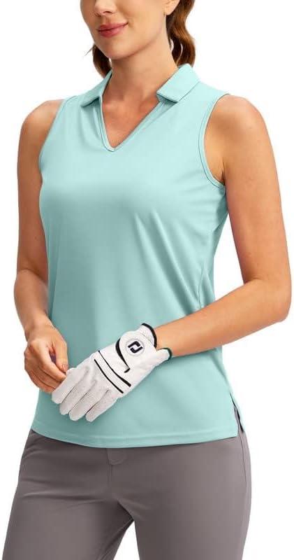 imageSANTINY Womens Sleeveless Golf Shirt VNeck Tennis Tank Tops Collared Golf Polo Shirts for WomenLight Green