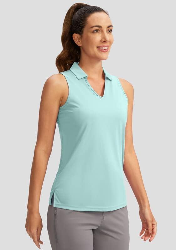 imageSANTINY Womens Sleeveless Golf Shirt VNeck Tennis Tank Tops Collared Golf Polo Shirts for WomenLight Green