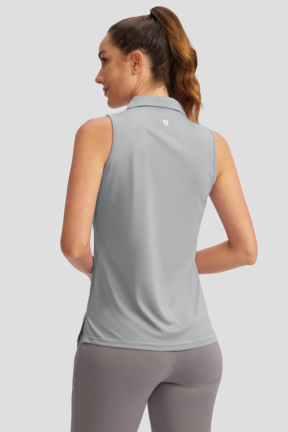 imageSANTINY Womens Sleeveless Golf Shirt VNeck Tennis Tank Tops Collared Golf Polo Shirts for WomenLight Grey