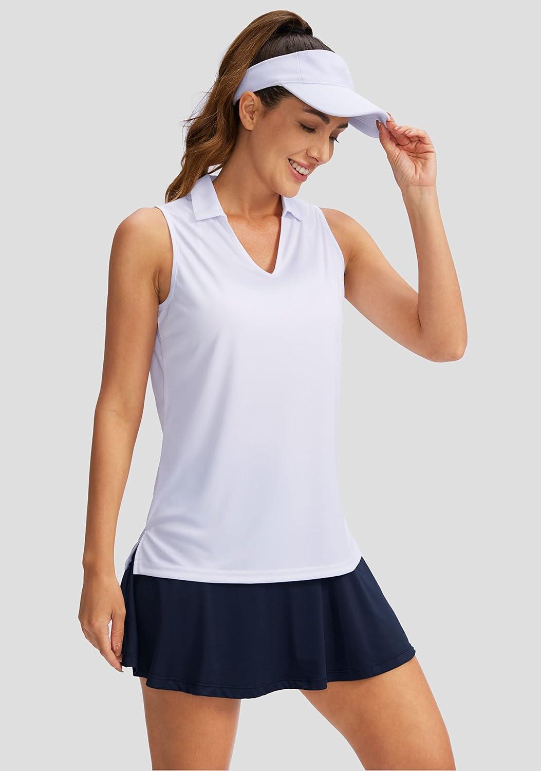 imageSANTINY Womens Sleeveless Golf Shirt VNeck Tennis Tank Tops Collared Golf Polo Shirts for WomenWhite