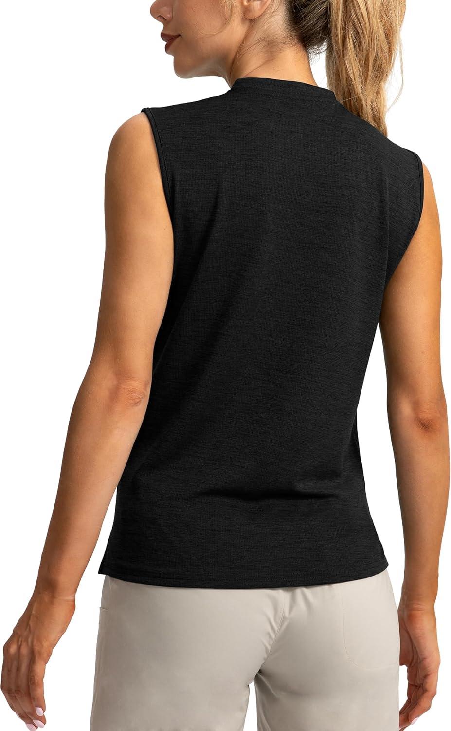 imageSANTINY Womens Sleeveless Golf Shirt Zip Up Tennis Lightweight Quick Dry Tank Tops Polo Shirts for WomenBlack