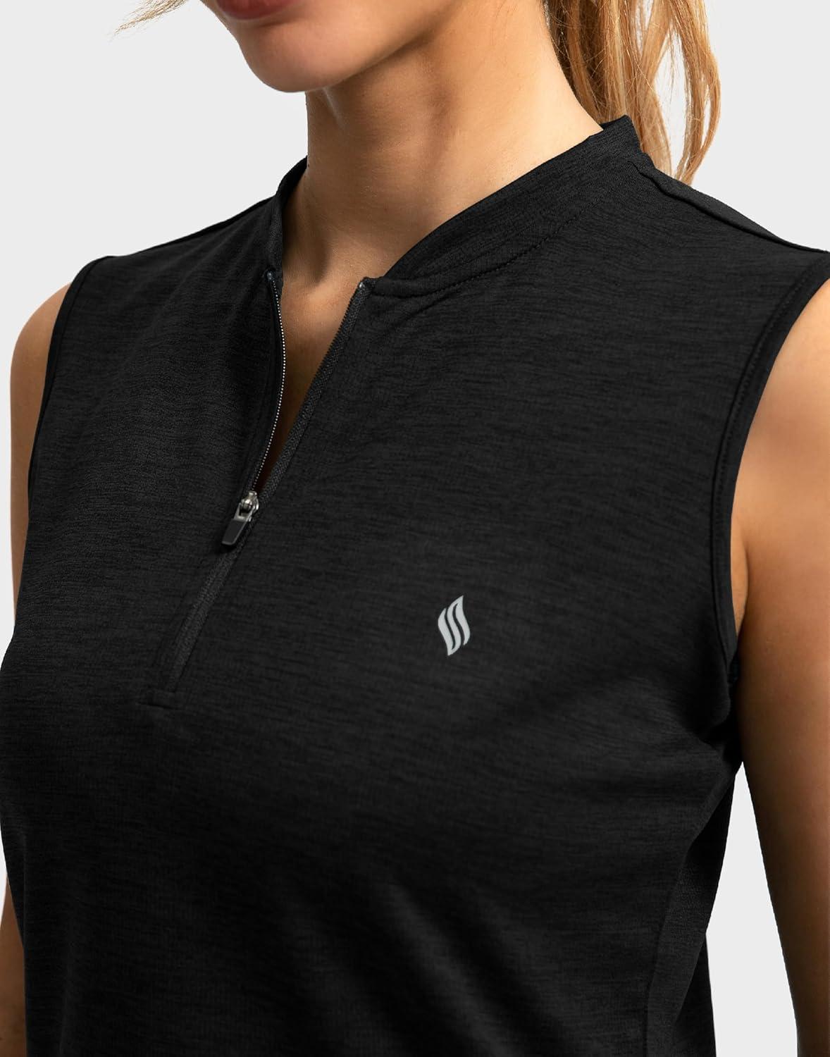 imageSANTINY Womens Sleeveless Golf Shirt Zip Up Tennis Lightweight Quick Dry Tank Tops Polo Shirts for WomenBlack