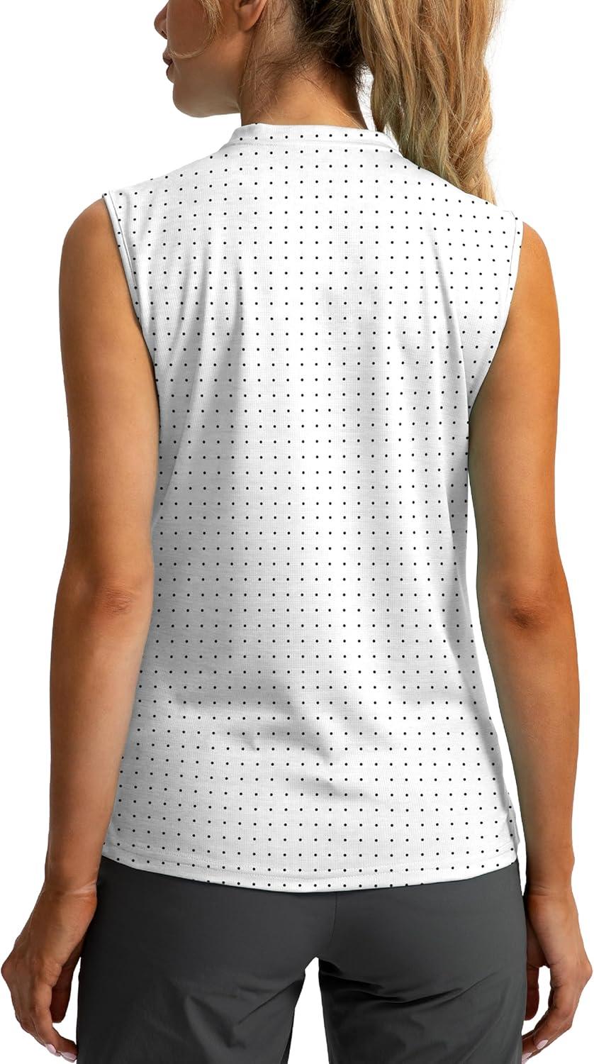 imageSANTINY Womens Sleeveless Golf Shirt Zip Up Tennis Lightweight Quick Dry Tank Tops Polo Shirts for WomenBlack Dot