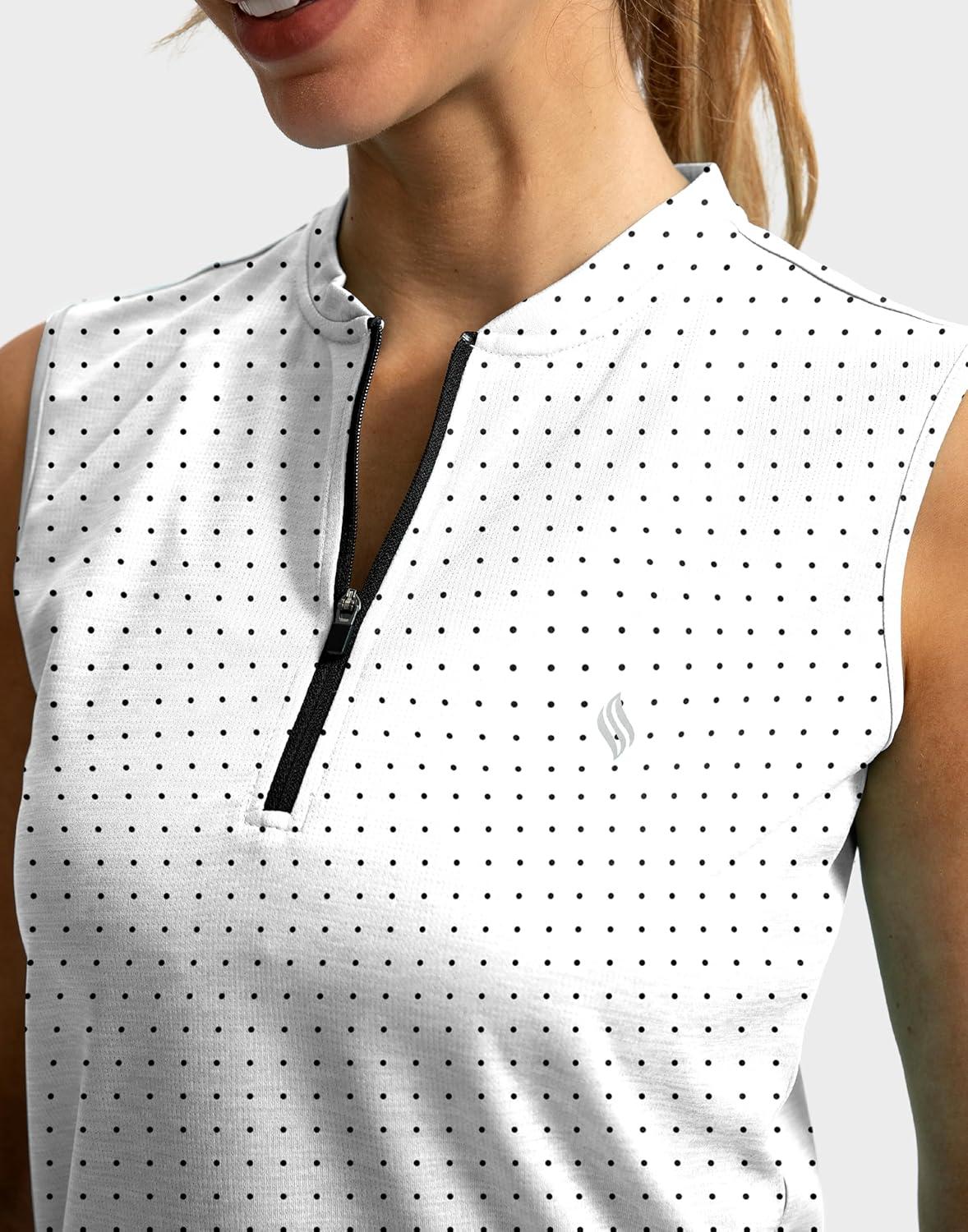 imageSANTINY Womens Sleeveless Golf Shirt Zip Up Tennis Lightweight Quick Dry Tank Tops Polo Shirts for WomenBlack Dot