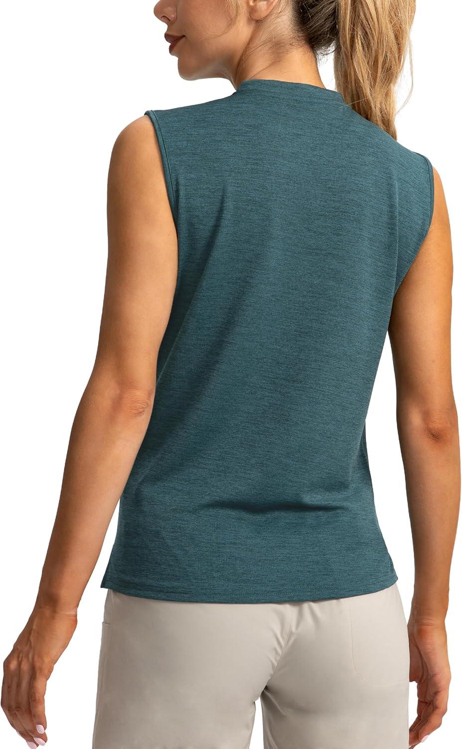 imageSANTINY Womens Sleeveless Golf Shirt Zip Up Tennis Lightweight Quick Dry Tank Tops Polo Shirts for WomenBlue