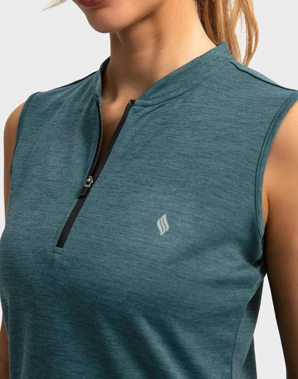 imageSANTINY Womens Sleeveless Golf Shirt Zip Up Tennis Lightweight Quick Dry Tank Tops Polo Shirts for WomenBlue