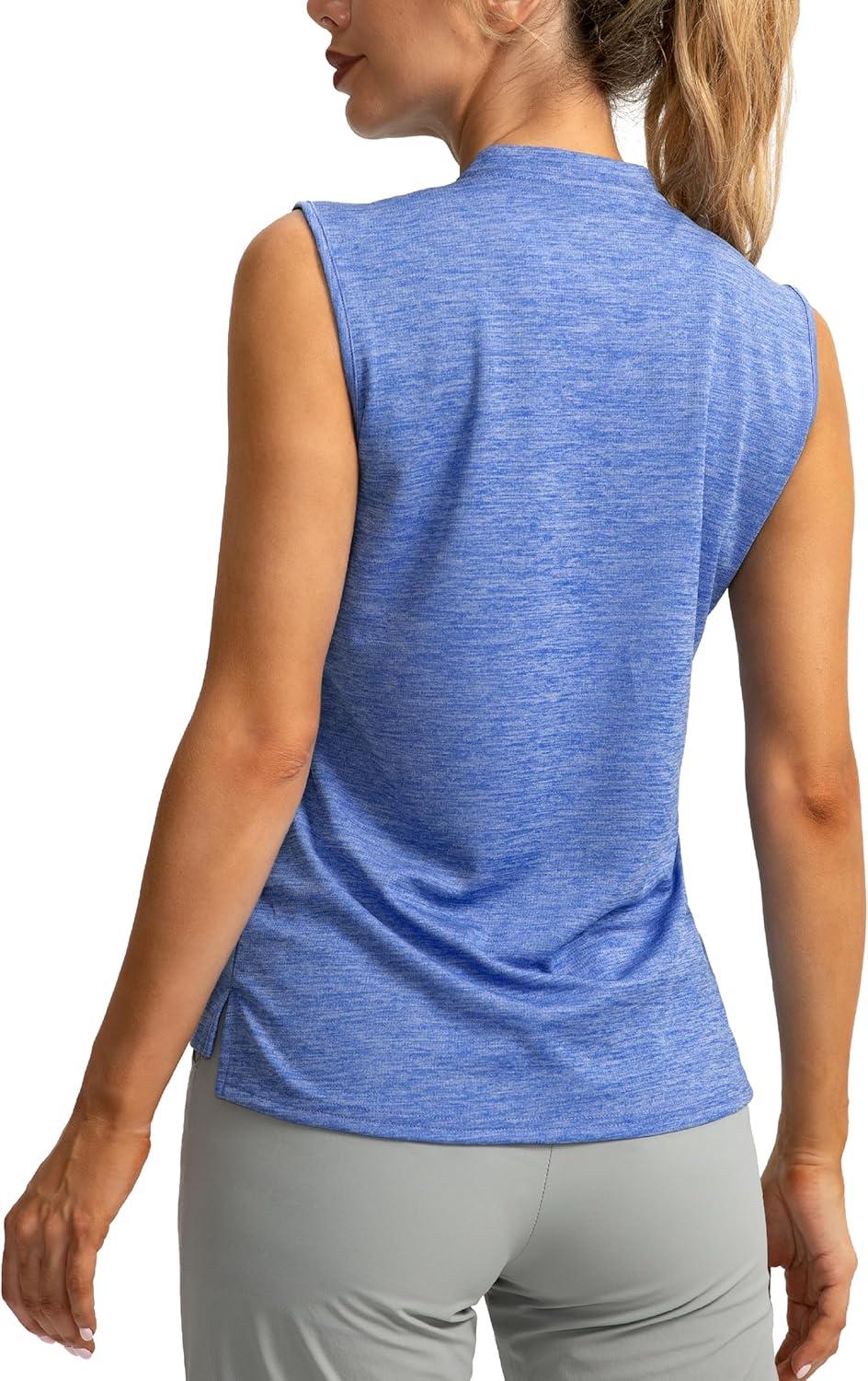 imageSANTINY Womens Sleeveless Golf Shirt Zip Up Tennis Lightweight Quick Dry Tank Tops Polo Shirts for WomenBlue Aster