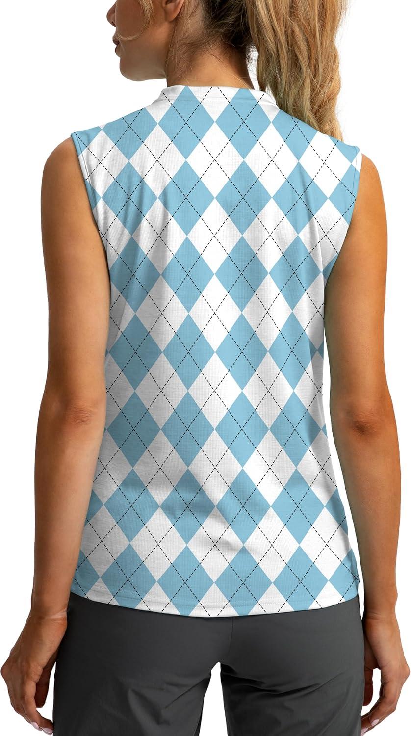imageSANTINY Womens Sleeveless Golf Shirt Zip Up Tennis Lightweight Quick Dry Tank Tops Polo Shirts for WomenBlue Plaid