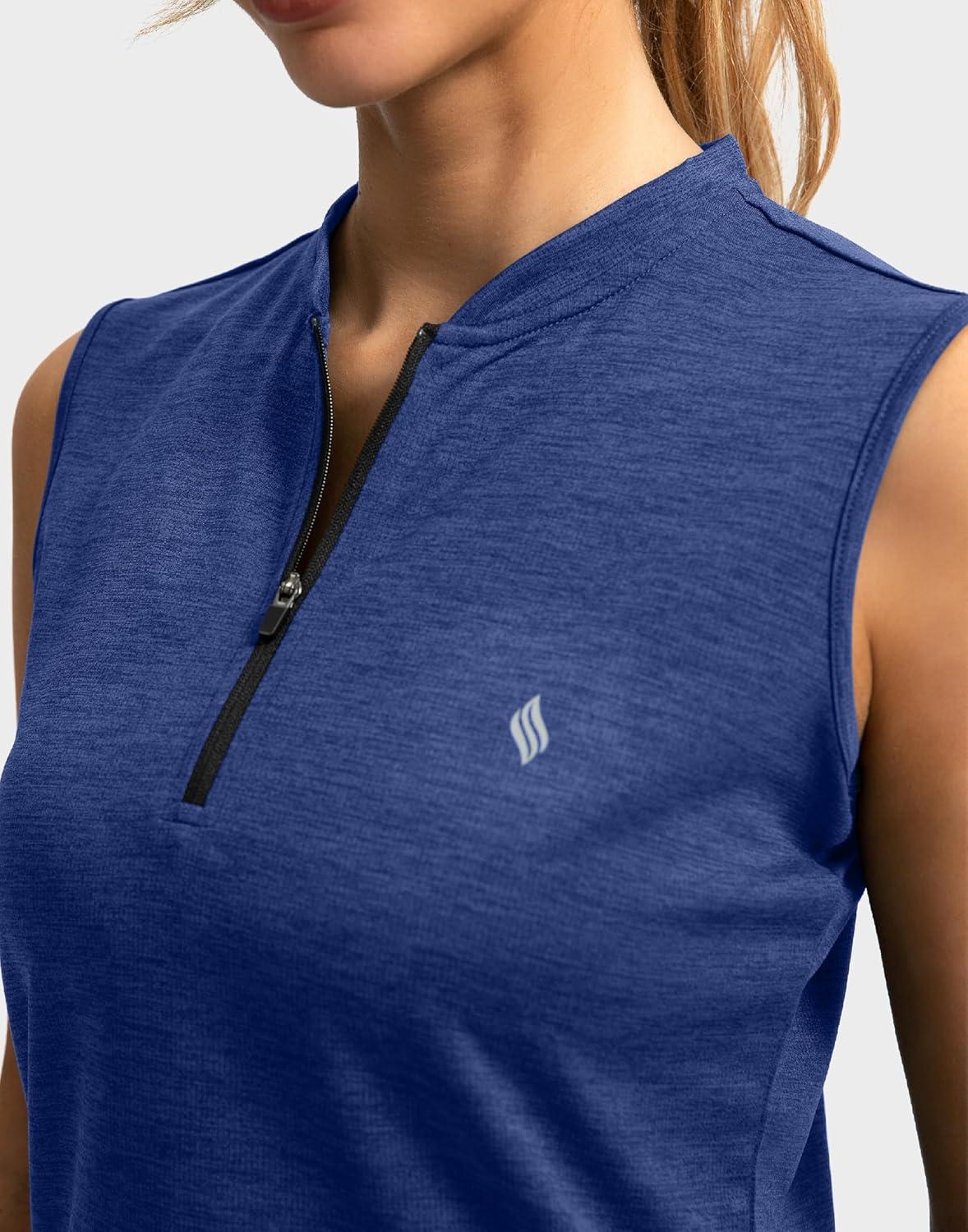 imageSANTINY Womens Sleeveless Golf Shirt Zip Up Tennis Lightweight Quick Dry Tank Tops Polo Shirts for WomenDark Blue