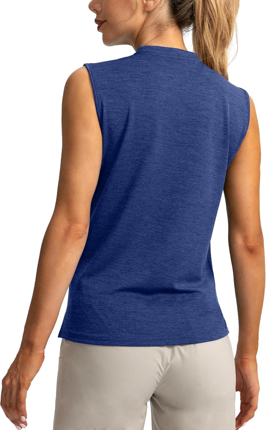 imageSANTINY Womens Sleeveless Golf Shirt Zip Up Tennis Lightweight Quick Dry Tank Tops Polo Shirts for WomenDark Blue