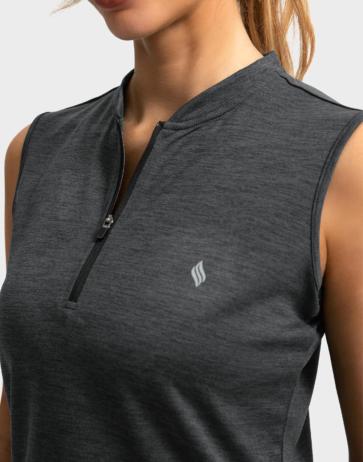 imageSANTINY Womens Sleeveless Golf Shirt Zip Up Tennis Lightweight Quick Dry Tank Tops Polo Shirts for WomenDark Grey