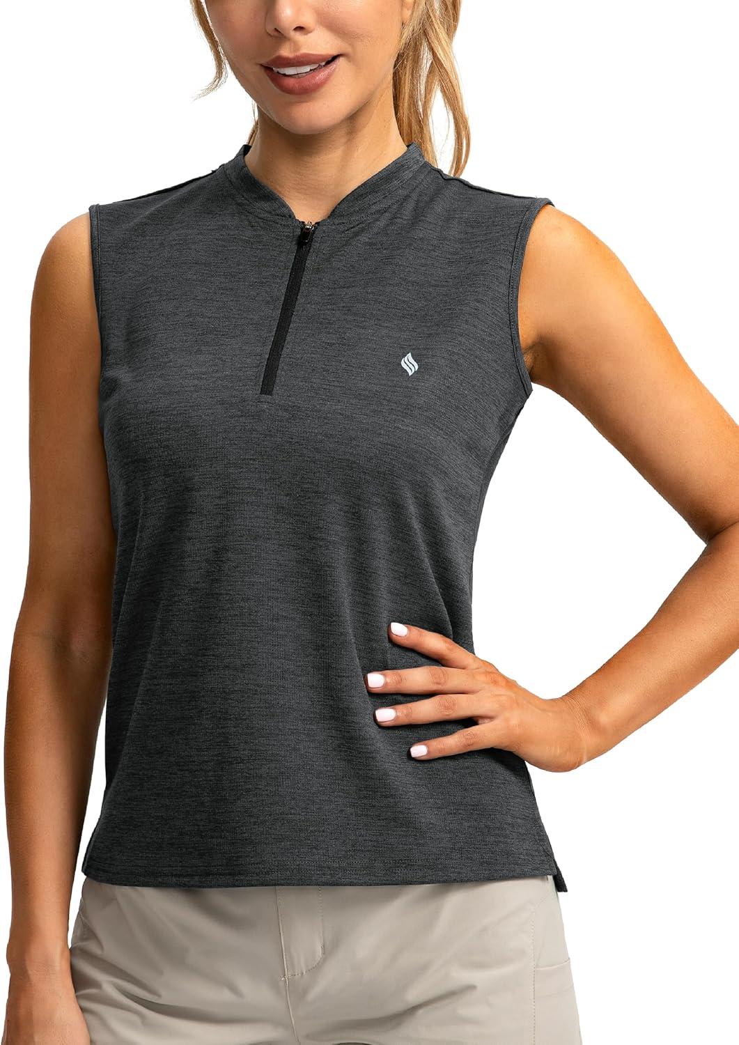 imageSANTINY Womens Sleeveless Golf Shirt Zip Up Tennis Lightweight Quick Dry Tank Tops Polo Shirts for WomenDark Grey