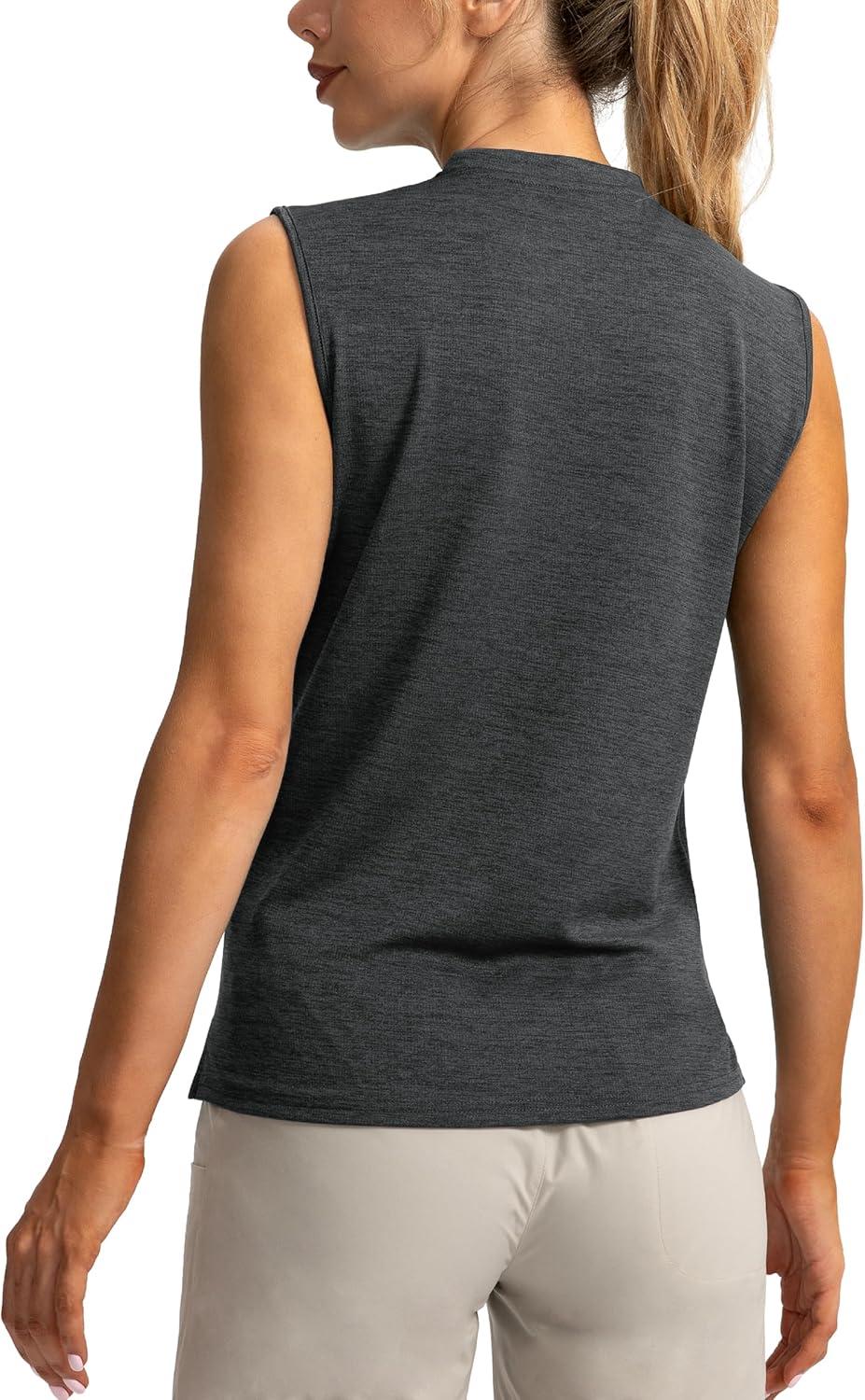 imageSANTINY Womens Sleeveless Golf Shirt Zip Up Tennis Lightweight Quick Dry Tank Tops Polo Shirts for WomenDark Grey