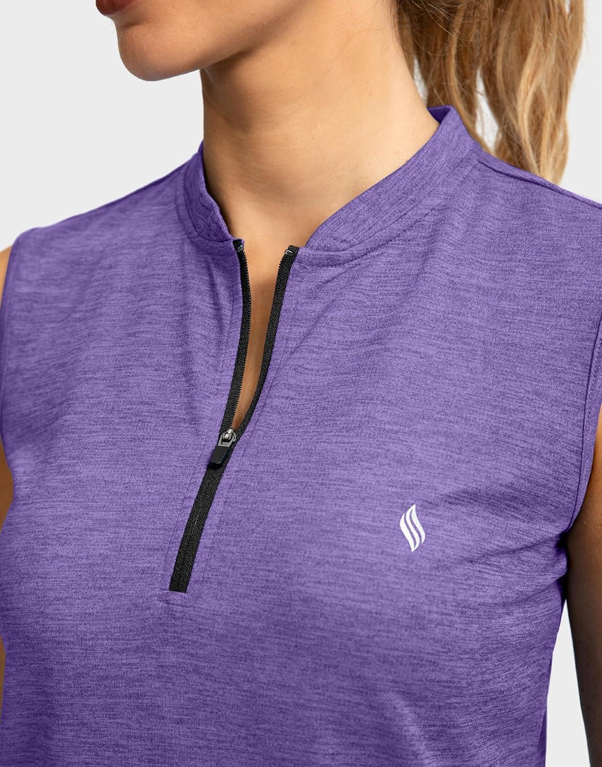 imageSANTINY Womens Sleeveless Golf Shirt Zip Up Tennis Lightweight Quick Dry Tank Tops Polo Shirts for WomenDark Purple