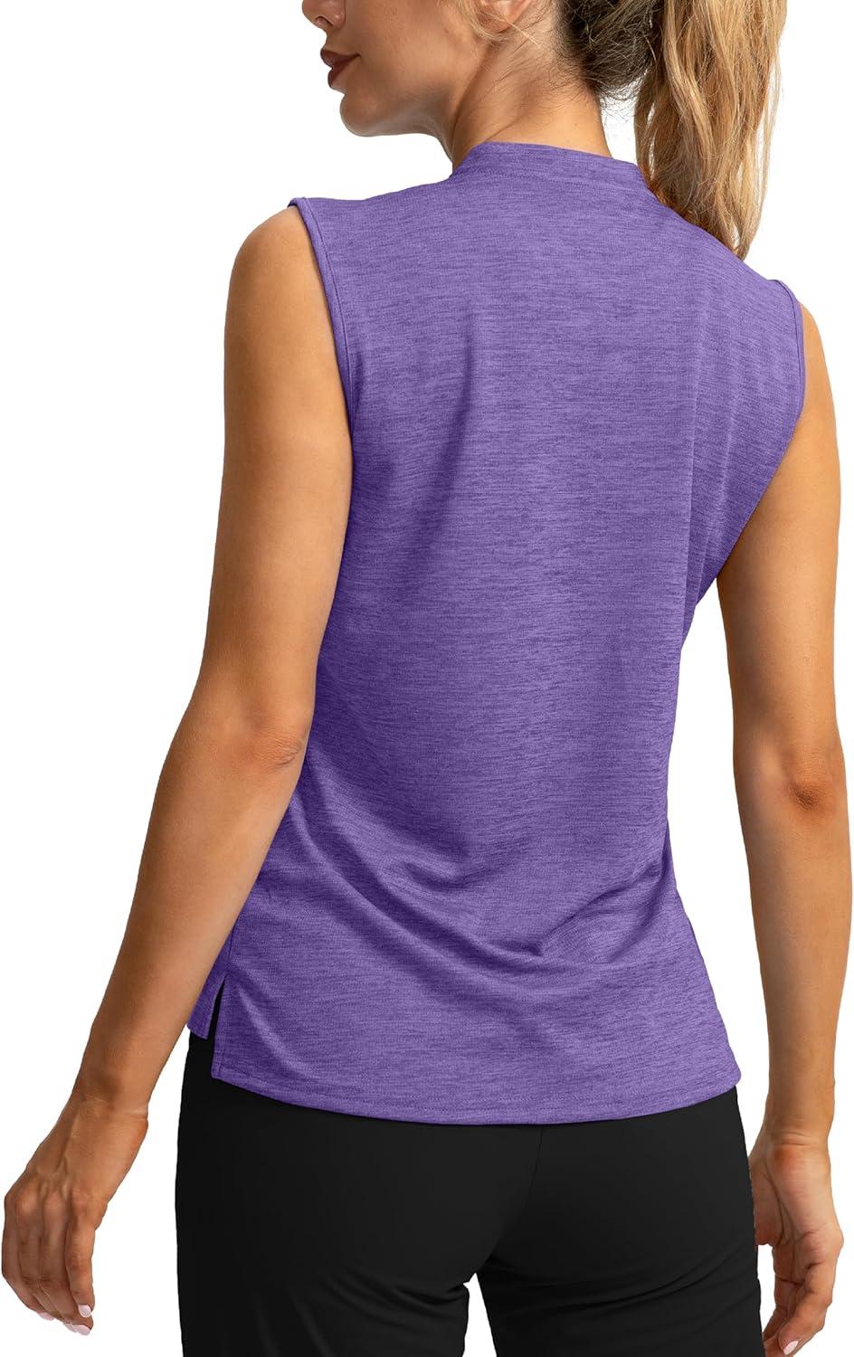 imageSANTINY Womens Sleeveless Golf Shirt Zip Up Tennis Lightweight Quick Dry Tank Tops Polo Shirts for WomenDark Purple