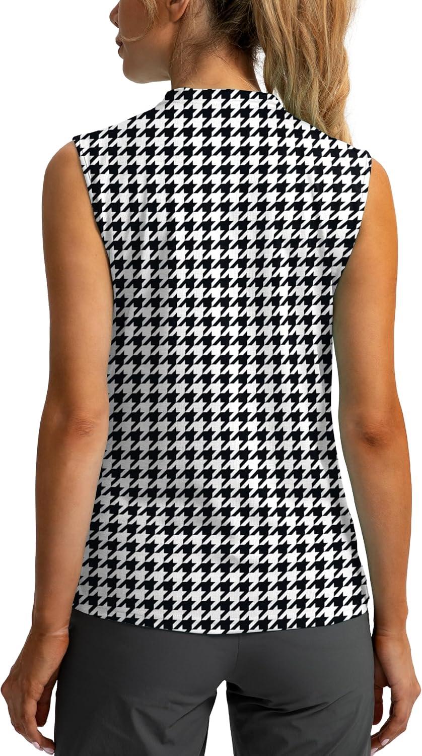 imageSANTINY Womens Sleeveless Golf Shirt Zip Up Tennis Lightweight Quick Dry Tank Tops Polo Shirts for WomenHoundstooth
