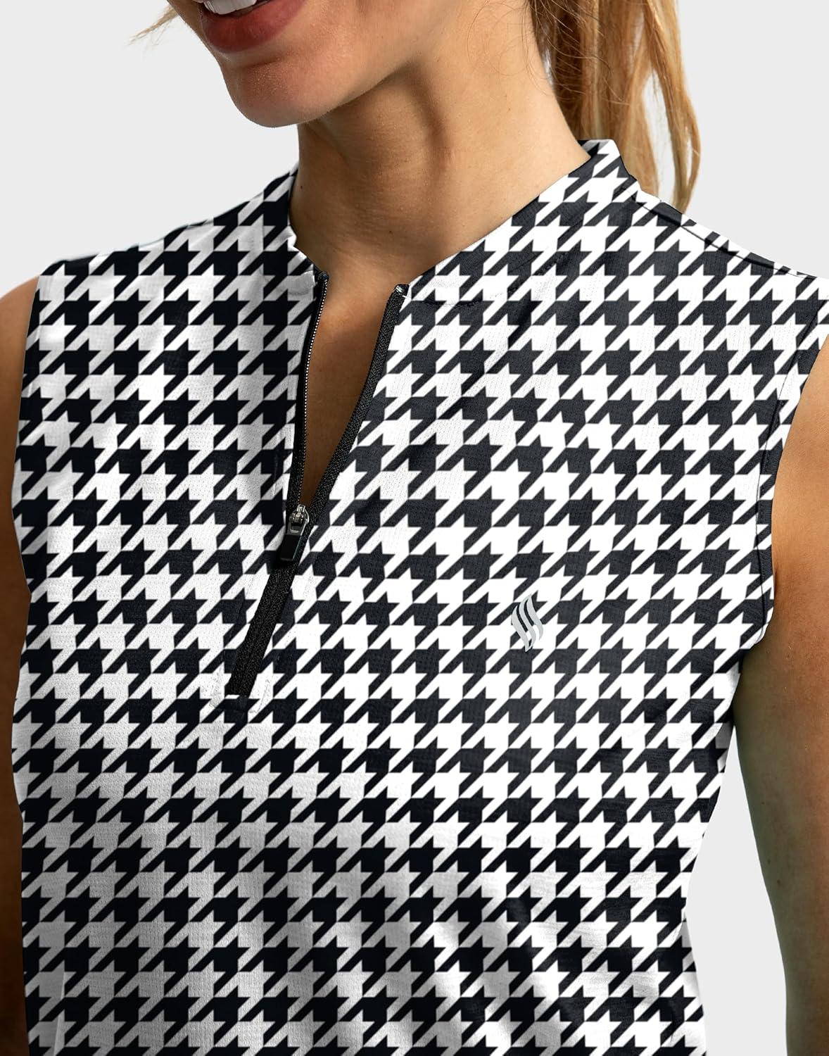 imageSANTINY Womens Sleeveless Golf Shirt Zip Up Tennis Lightweight Quick Dry Tank Tops Polo Shirts for WomenHoundstooth