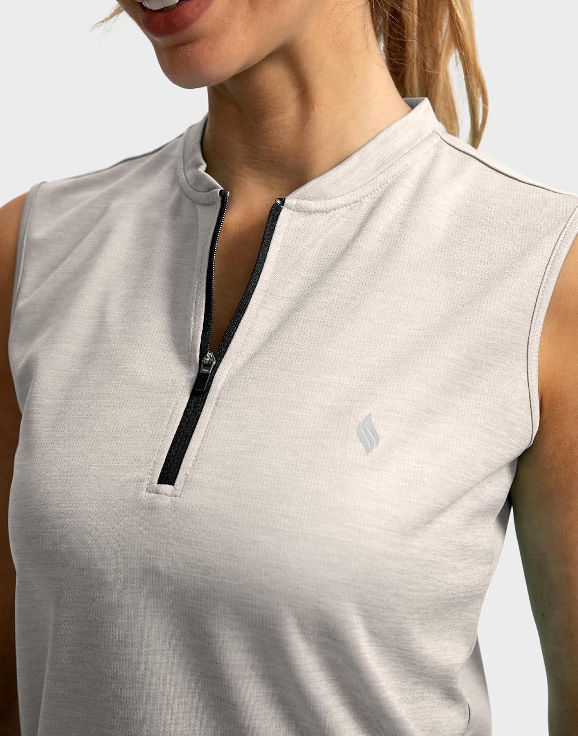 imageSANTINY Womens Sleeveless Golf Shirt Zip Up Tennis Lightweight Quick Dry Tank Tops Polo Shirts for WomenLight Grey