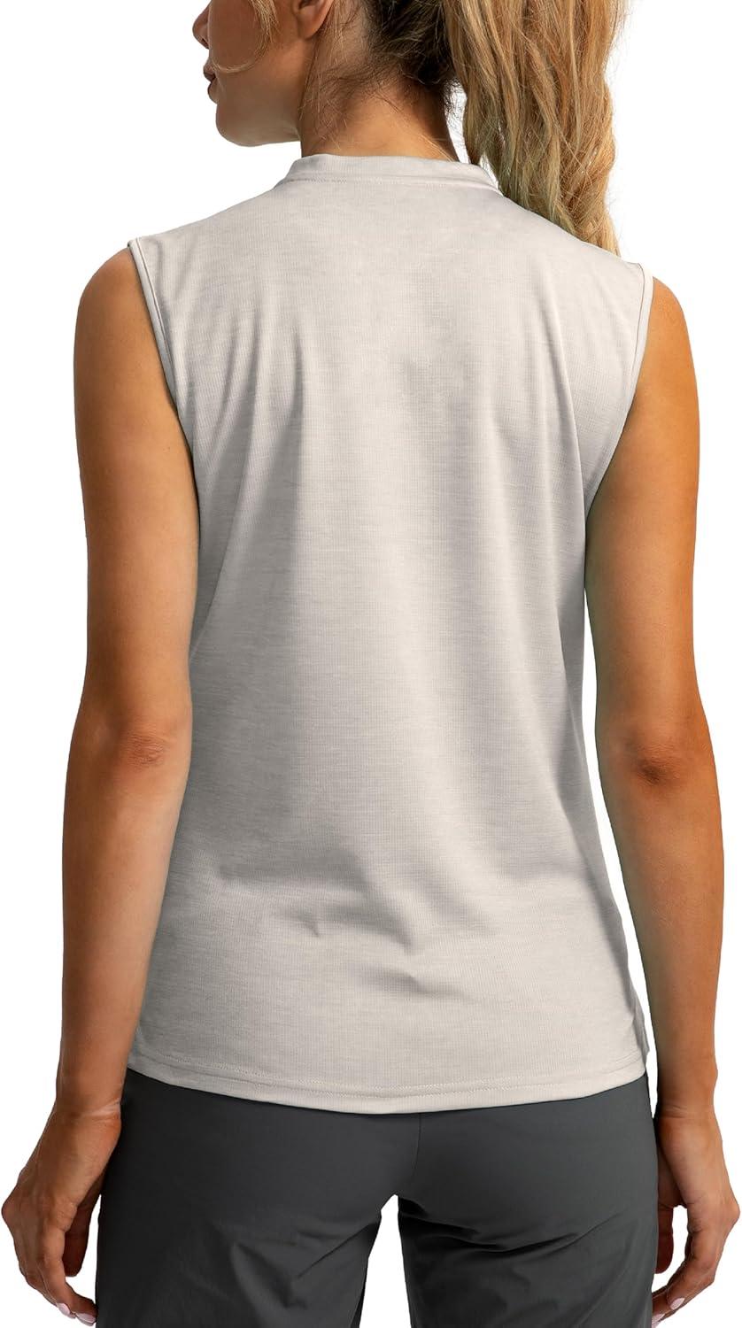 imageSANTINY Womens Sleeveless Golf Shirt Zip Up Tennis Lightweight Quick Dry Tank Tops Polo Shirts for WomenLight Grey