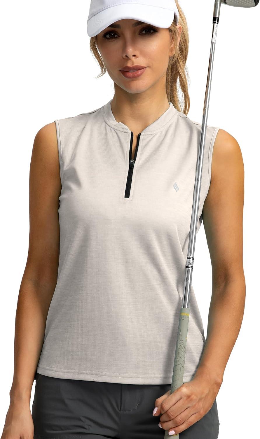 imageSANTINY Womens Sleeveless Golf Shirt Zip Up Tennis Lightweight Quick Dry Tank Tops Polo Shirts for WomenLight Grey