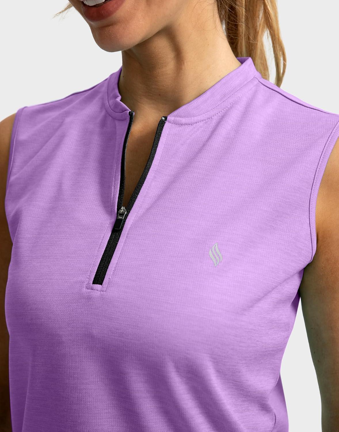 imageSANTINY Womens Sleeveless Golf Shirt Zip Up Tennis Lightweight Quick Dry Tank Tops Polo Shirts for WomenLight Purple